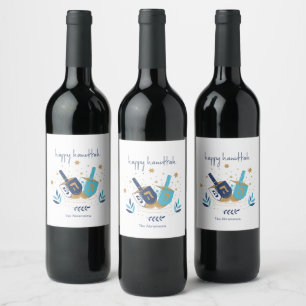Etiqueta Para Botella De Vino Feliz Hanukkah Floral Dreidel