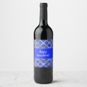 Etiqueta Para Botella De Vino Feliz Hanukkah Gold, Silver y White Laces