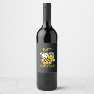 Etiqueta Para Botella De Vino Feliz Honeykkah Honey Bee Hanukkah Jewish