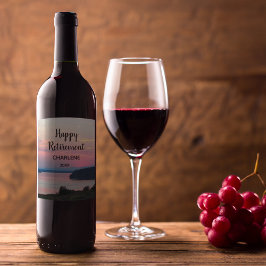 Etiqueta Para Botella De Vino Feliz Jubilación al Amanecer Rosa con Nombre