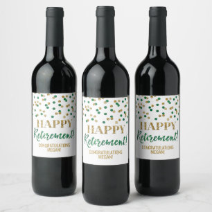Etiqueta Para Botella De Vino Feliz Jubilación Confeti Verde Dorado