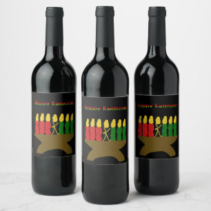 Etiqueta Para Botella De Vino Feliz Kwanzaa Kinara