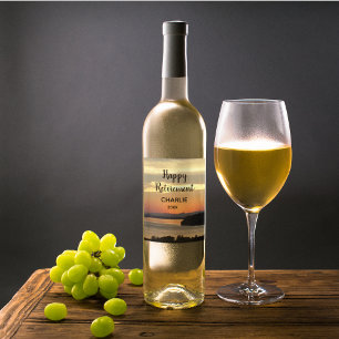 Etiqueta Para Botella De Vino Feliz Naranja de Jubilación Sunset con nombre