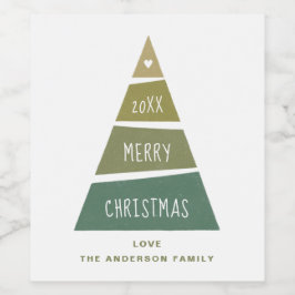 Etiqueta Para Botella De Vino Feliz Navidad. Árbol geométrico verde de vacacione