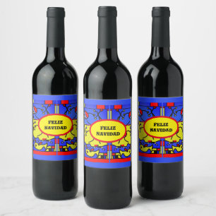 Etiqueta Para Botella De Vino Feliz Navidad arte moderno, etiqueta de vino perso