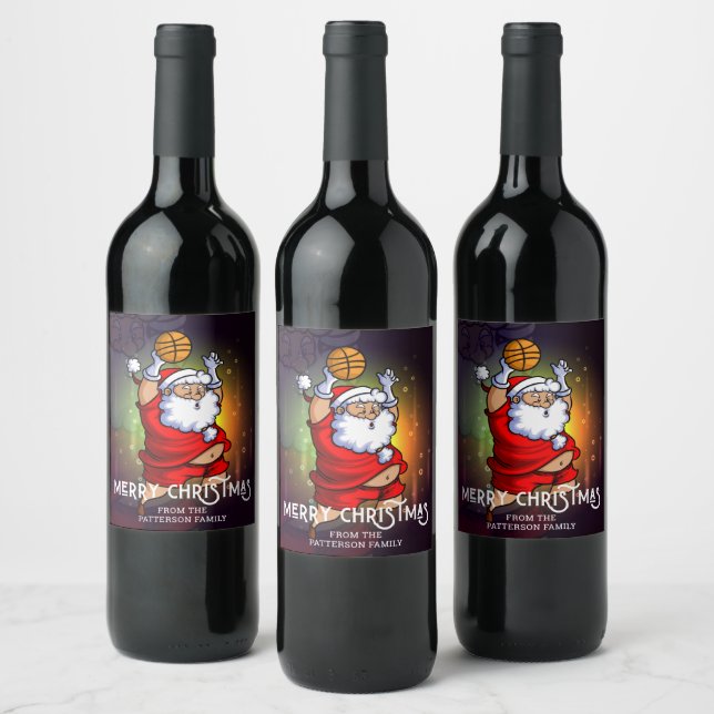 Etiqueta Para Botella De Vino Feliz Navidad Baloncesto Santa Personalizado (Botellas)
