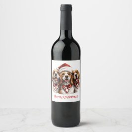 Etiqueta Para Botella De Vino Feliz Navidad Beagle Dogs
