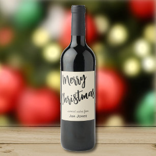 Etiqueta Para Botella De Vino Feliz Navidad Black & Pearl, Nombre en Conjunto de