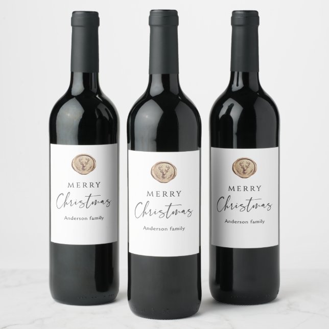 Etiqueta Para Botella De Vino Feliz Navidad Blanca Festiva Personalizada (Botellas)