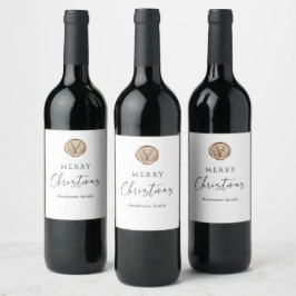 Etiqueta Para Botella De Vino Feliz Navidad Blanca Personalizada Festiva