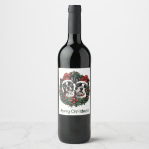 Etiqueta Para Botella De Vino Feliz Navidad Boston Terrier Perros de Navidad Wre