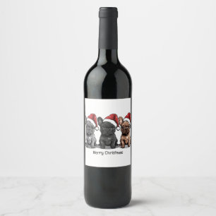 Etiqueta Para Botella De Vino Feliz Navidad Bulldog francés Santa Dog
