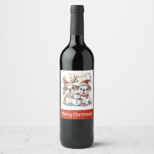 Etiqueta Para Botella De Vino Feliz Navidad Bulldogs Ingleses