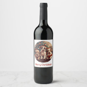 Etiqueta Para Botella De Vino Feliz Navidad Cachorros Pit Bull