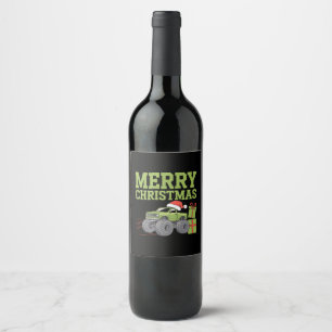 Etiqueta Para Botella De Vino Feliz Navidad Camión Monstruo Niño Xmas