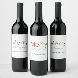 Etiqueta Para Botella De Vino Feliz Navidad colorido fiesta de la familia de tex