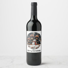 Etiqueta Para Botella De Vino Feliz Navidad Dachshund Perros Snowman