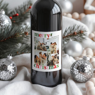 Etiqueta Para Botella De Vino Feliz Navidad de Holly Brillante Divertida Familia