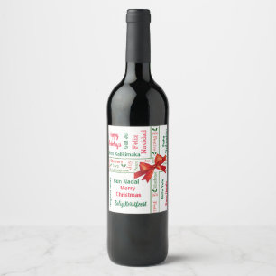 Etiqueta Para Botella De Vino Feliz Navidad diferentes idiomas personalizados