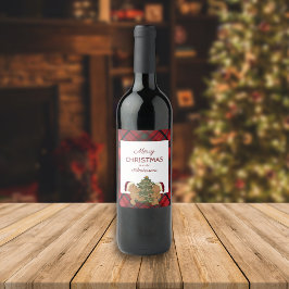 Etiqueta Para Botella De Vino Feliz Navidad Dos Árboles de osos decorando