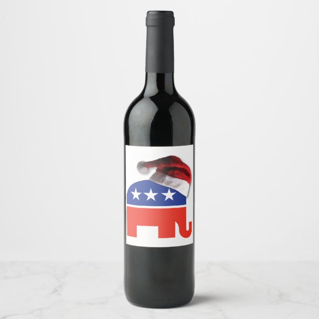 Etiqueta Para Botella De Vino Feliz Navidad Elefante Republicano (Anverso)