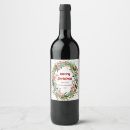 Etiqueta Para Botella De Vino Feliz Navidad Elegante Wreath