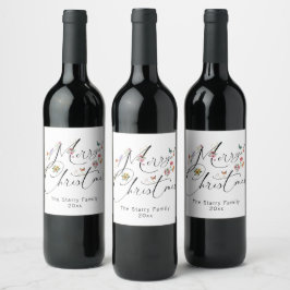 Etiqueta Para Botella De Vino Feliz Navidad Flores Silvestres Fiesta Moderno