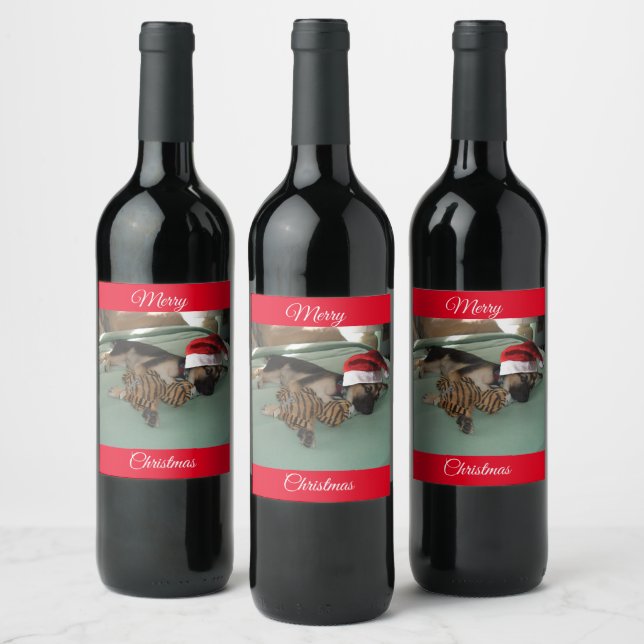 Etiqueta Para Botella De Vino Feliz Navidad Gernan Shepherd (Botellas)
