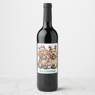 Etiqueta Para Botella De Vino Feliz Navidad Goldendoodle Dogs