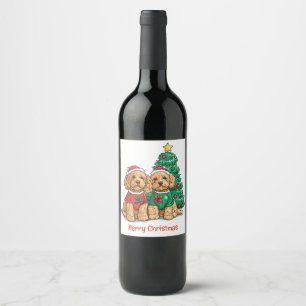 Etiqueta Para Botella De Vino Feliz Navidad Goldendoodle Dogs