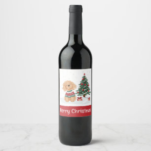 Etiqueta Para Botella De Vino Feliz Navidad Goldendoodle Perro