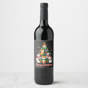 Etiqueta Para Botella De Vino Feliz Navidad Graciosa Navidad Catmas Kitten Xmas 