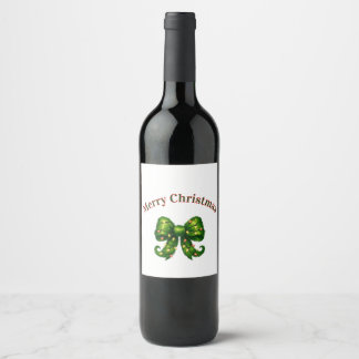 Etiqueta Para Botella De Vino Feliz Navidad Lazo Verde Fiesta Servilleta