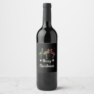 Etiqueta Para Botella De Vino Feliz Navidad Leopardo Rojo Green Plaid Flamingo