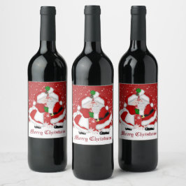 Etiqueta Para Botella De Vino Feliz Navidad Mistletoe Santa