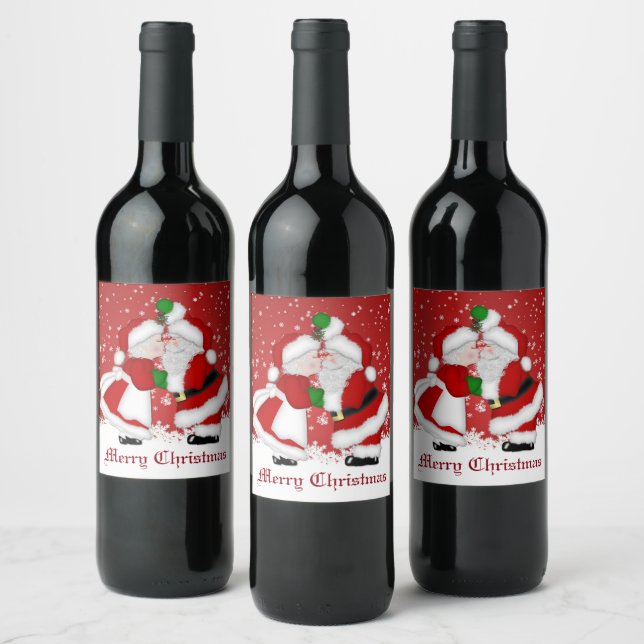 Etiqueta Para Botella De Vino Feliz Navidad Mistletoe Santa (Botellas)