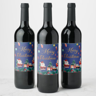 Etiqueta Para Botella De Vino Feliz Navidad moderna - santa claus y vacaciones d