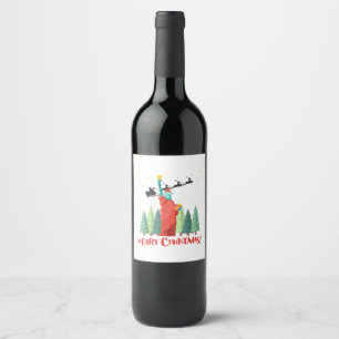 Etiqueta Para Botella De Vino Feliz Navidad Nueva York Santa Claus Estatua De Li