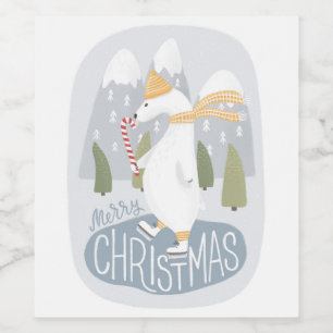 Etiqueta Para Botella De Vino Feliz Navidad. Oso polar divertido de invierno