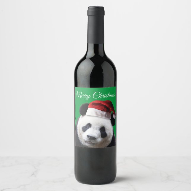 Etiqueta Para Botella De Vino Feliz Navidad Panda Bear (Anverso)