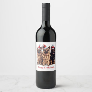 Etiqueta Para Botella De Vino Feliz Navidad Pastor Alemán Pastor Santa Dogs
