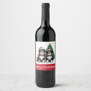 Etiqueta Para Botella De Vino Feliz Navidad Perros de Montaña Berneses
