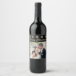 Etiqueta Para Botella De Vino Feliz Navidad Personalizado de copos de nieve Foto