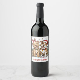 Etiqueta Para Botella De Vino Feliz Navidad Pit Bull Dogs