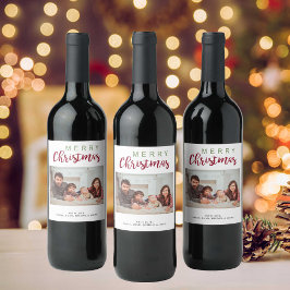 Etiqueta Para Botella De Vino Feliz Navidad Red Green Festividad Fotografía de l