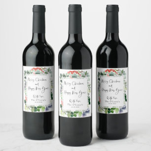Etiqueta Para Botella De Vino Feliz Navidad Rojo Holly Moderno Script 