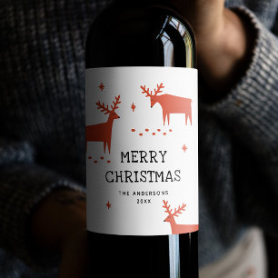 Etiqueta Para Botella De Vino Feliz Navidad. Ropa de los bosques de invierno