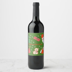 Etiqueta Para Botella De Vino Feliz navidad santa y copos de nieve