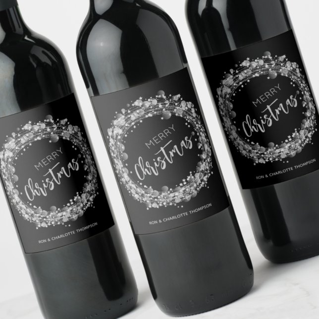Etiqueta Para Botella De Vino Feliz Navidad Silver Stars (Subido por el creador)