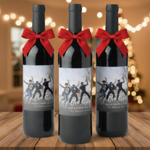 Etiqueta Para Botella De Vino Feliz Navidad Simple Caligrafía 1 Foto